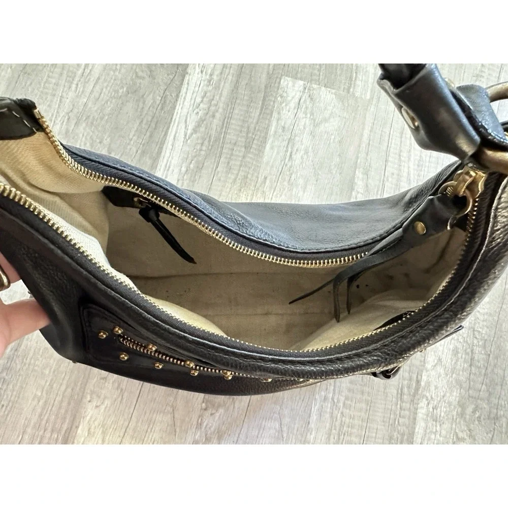 Black Michael Kors Ashbury Pebbled‎ Leather Shoulder Bag Hobo Purse Gold